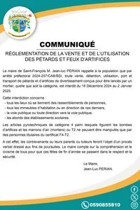 Règlementation de la vente et de l'utilisation des pétards et feux d'artifices