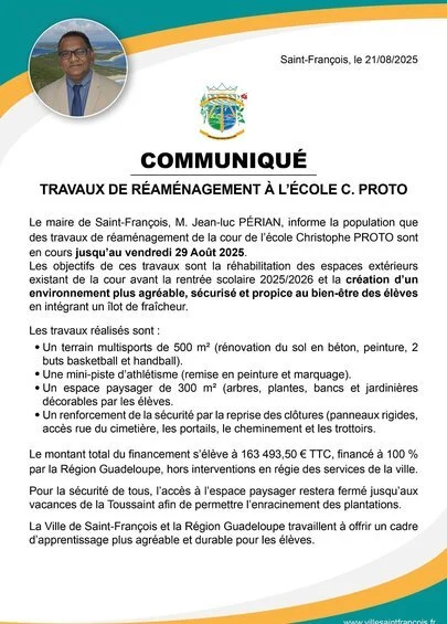 Travaux de réaménagement à l'école Christophe PROTO