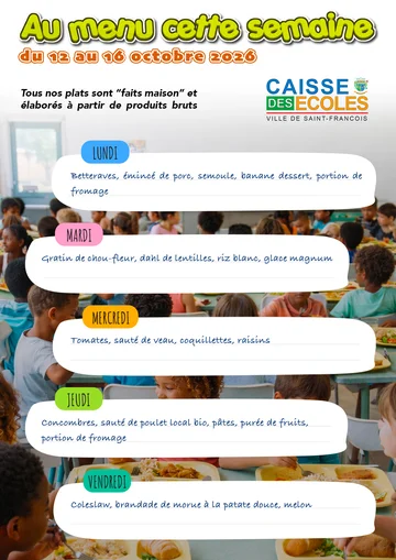 Menus Écoles - Menus des écoles du 12 au 16 octobre 2026