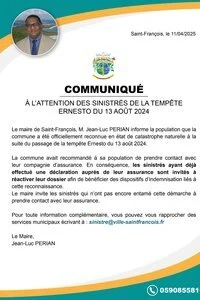 À l'attention des sinistrés de la tempête Ernesto du 13 août 2024