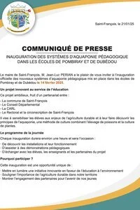 Inauguration des systèmes d'aquaponie pédagogique dans les écoles de Pombiray et de Dubédou