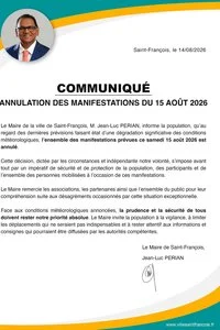 Annulation des manifestations du samedi 15 août 2026