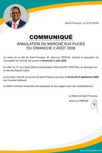 Annulation du marché aux puces du dimanche 2 août 2026