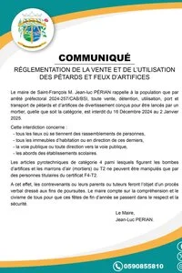 Règlementation de la vente et de l'utilisation des pétards et feux d'artifices