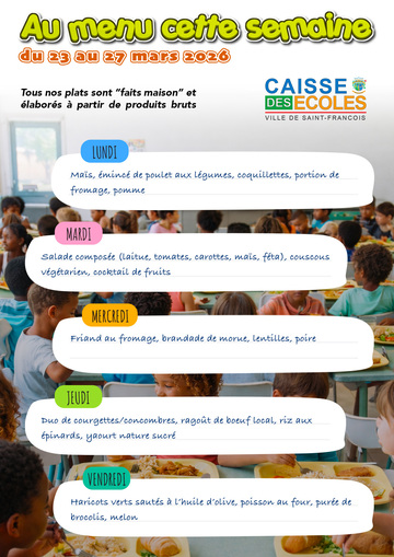 Menus Écoles - Menus des écoles du 23 au 27 mars 2026