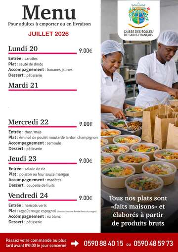 Menus Adultes - Menus pour adultes du 20 au 24 juillet 2026