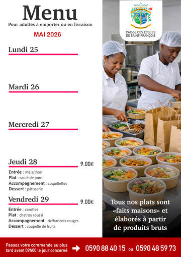 Menus Adultes - Menus pour adultes du 28 au 29 mai 2026
