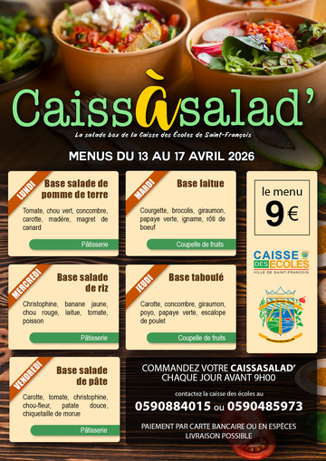 Menus CaissAsalad' - Menu CaissAsalad' du 13 au 17 avril 2026.