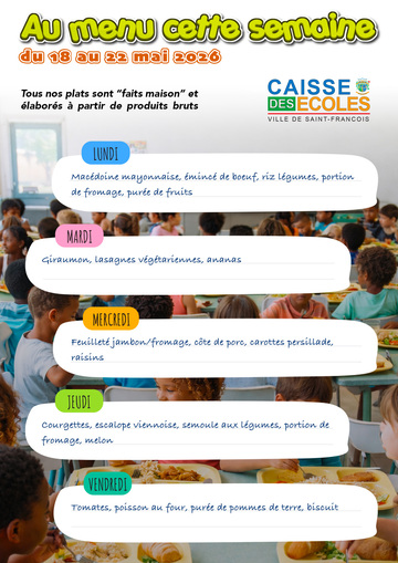 Menus Écoles - Menus des écoles du 18 au 22 mai 2026