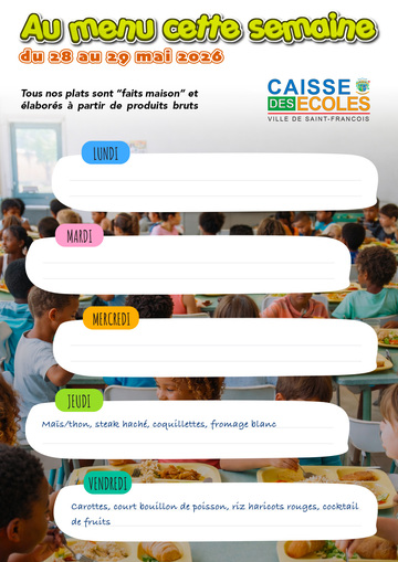 Menus Écoles - Menus des écoles du 28 au 29 mai 2026